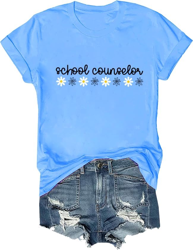 School Counselor Shirt V-Neck School Counselor Shirts for Women - Crewneck Carolina Blue