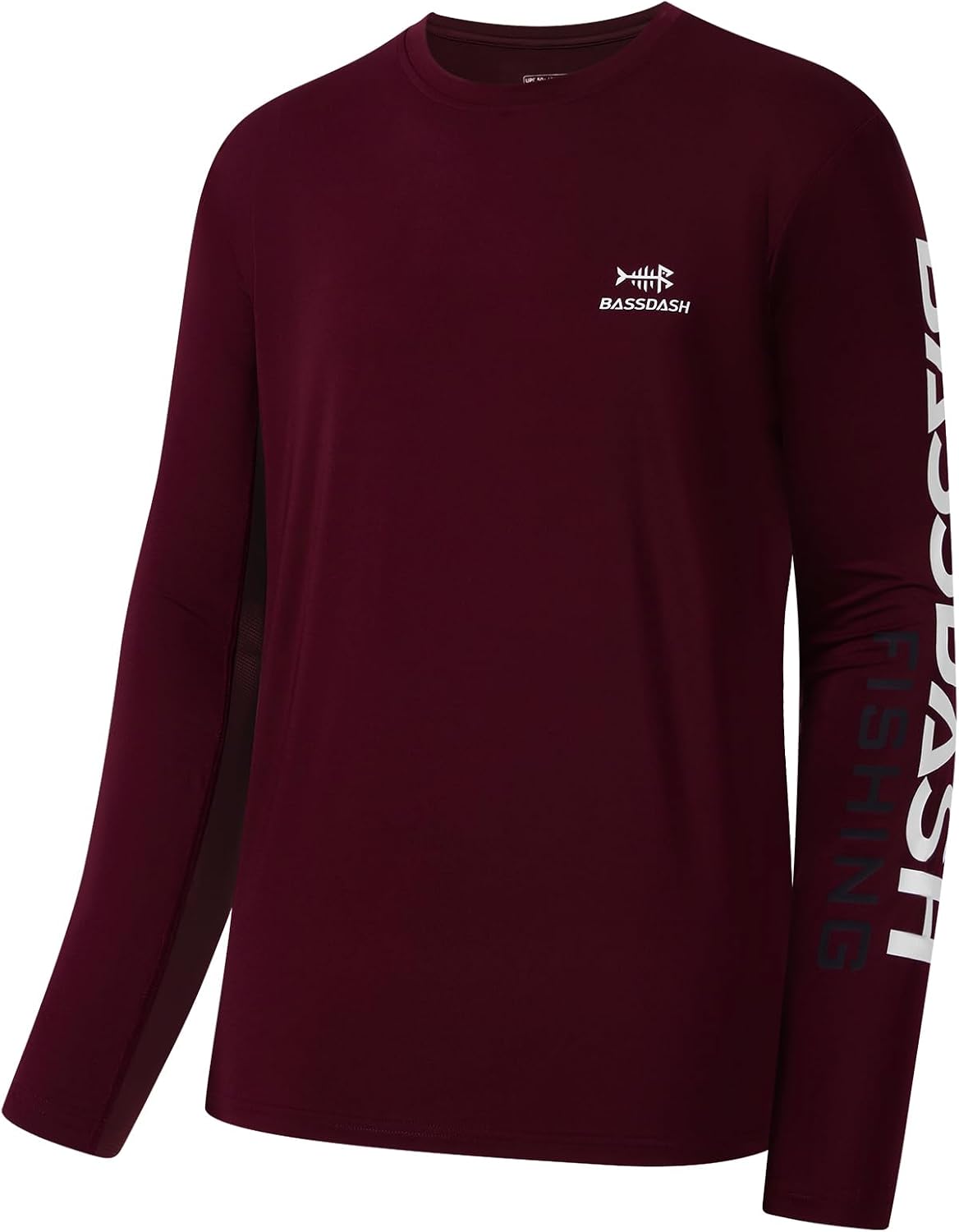 BASSDASH Fishing T Shirts for Men UV Sun Protection UPF 50+ Long Sleeve Tee T-Shirt - Burgundy\/White Logo