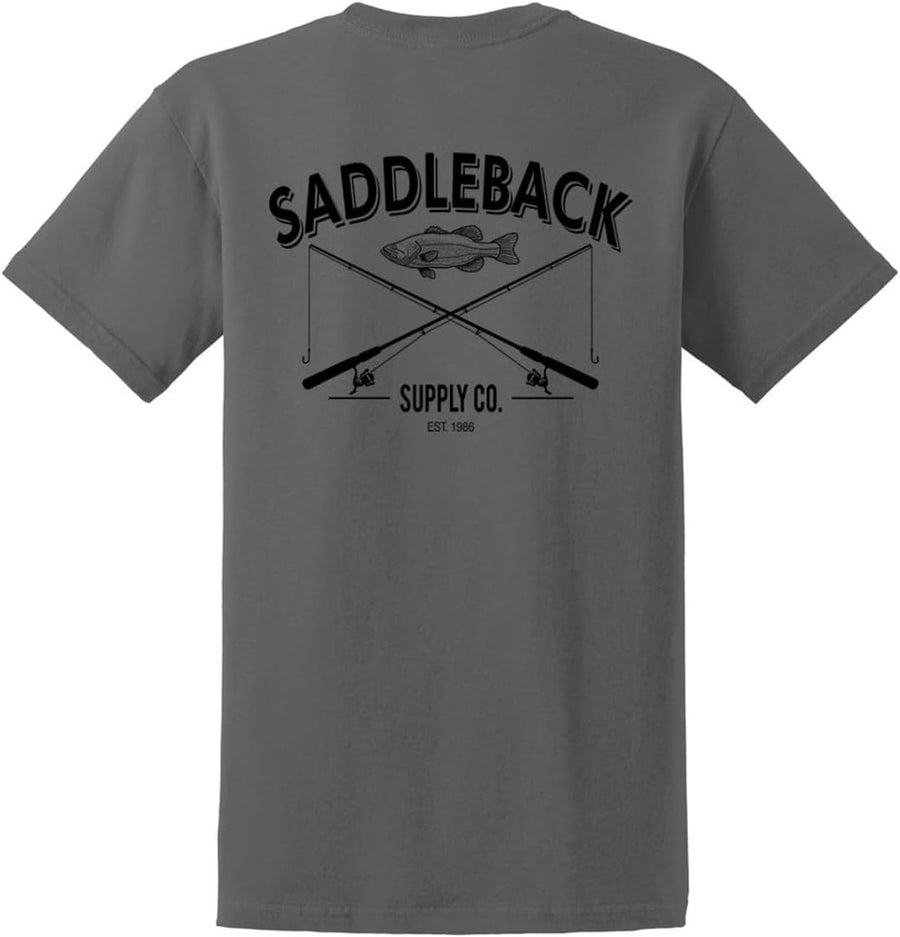 Saddleback Supply Men's Fishing Logo Heavyweight Cotton Tees - Charcoal \/ Black Fishing Logo