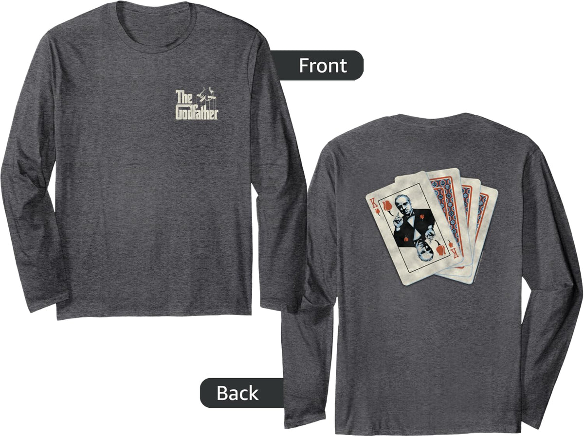 The Godfather Don King Playing Cards Front and Back Movie Long Sleeve T-Shirt - Adult Unisex Dark Heather Grey