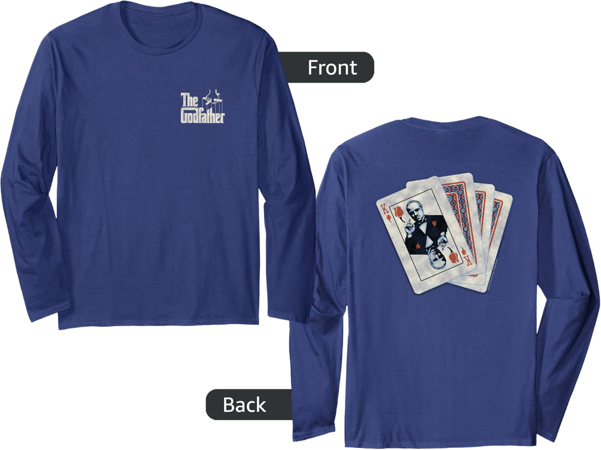 The Godfather Don King Playing Cards Front and Back Movie Long Sleeve T-Shirt - Adult Unisex Navy Blue