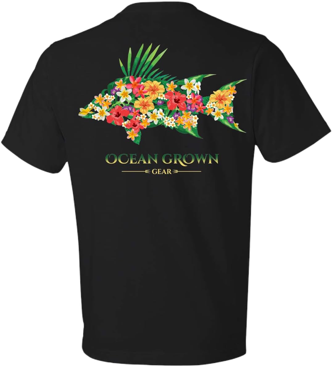 Ocean Grown Men's Graphic Fishing Tee, Nautical Offshore Hogfish - Black