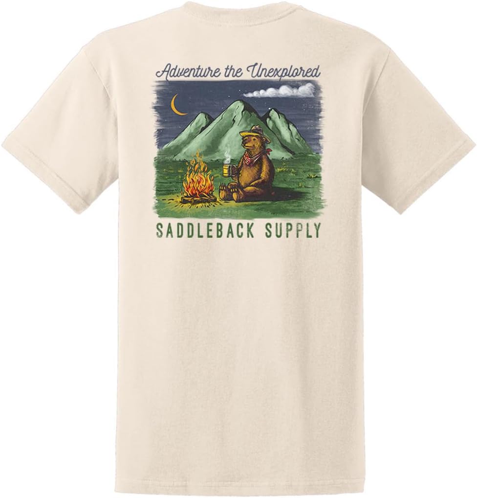 Saddleback Supply Men's Short Sleeve Heavy T-Shirt Collection - Natural \/ Camping Bear Logo