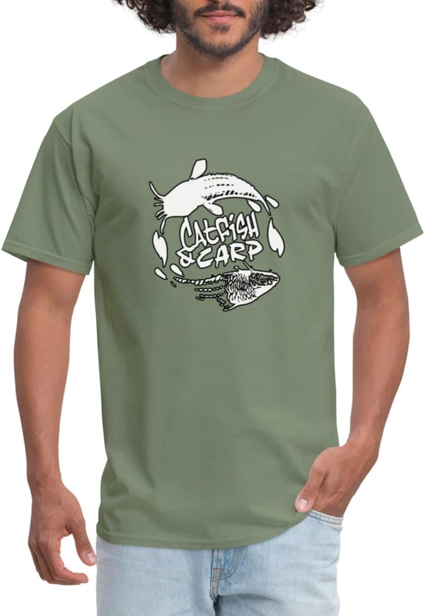Spreadshirt Catfish & Carp Black and White Logo Men's T-Shirt - Military Green