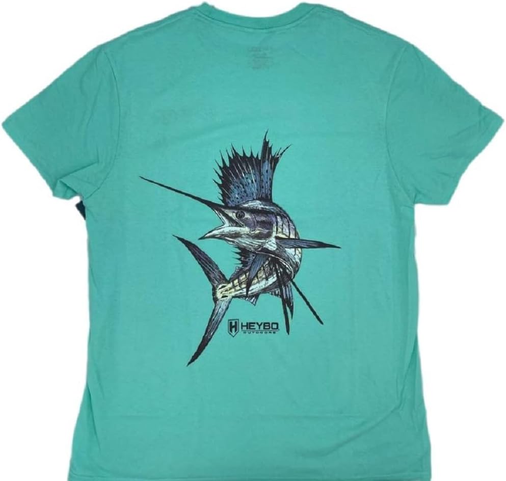 Heybo Saltwater Fishing SS T-Shirt, Saltwater Life T-Shirt - Cyan