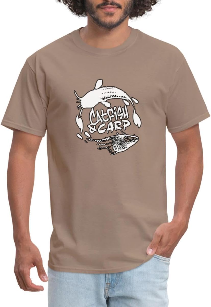 Spreadshirt Catfish & Carp Black and White Logo Men's T-Shirt - Safari