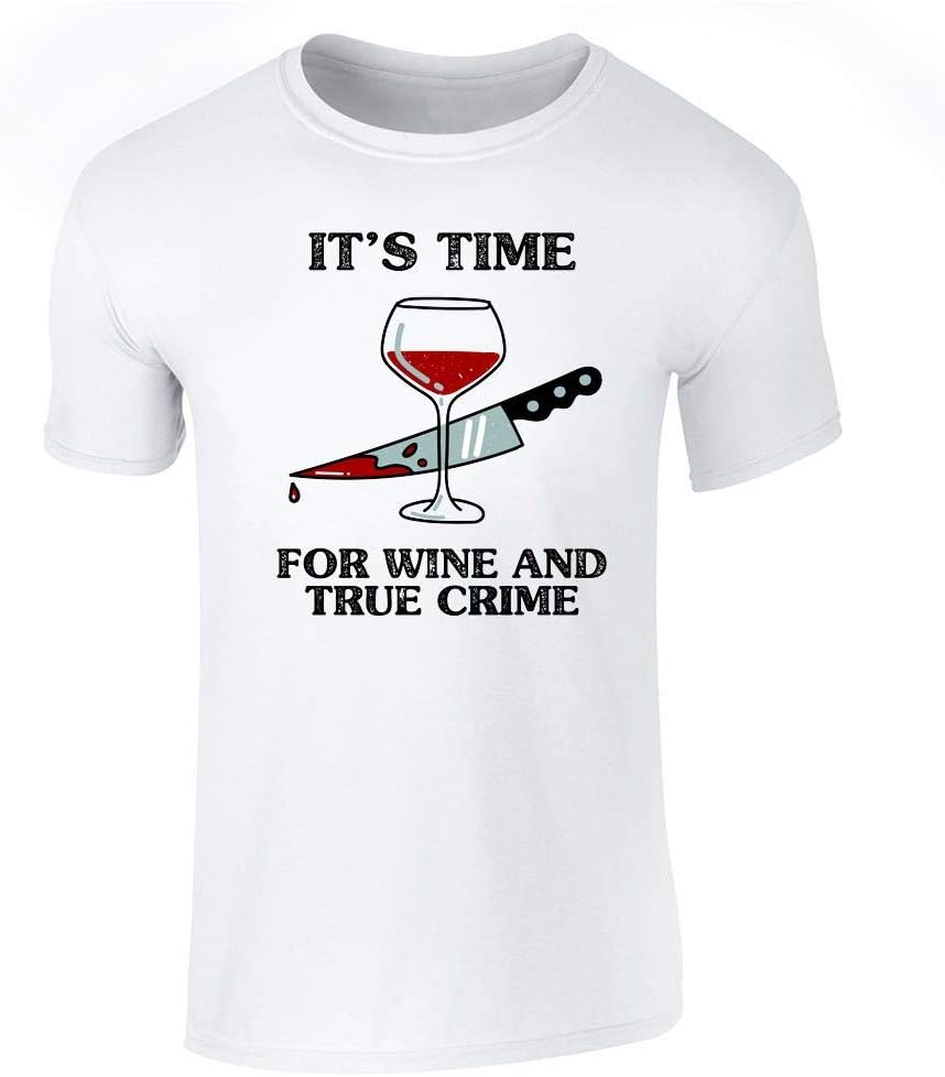 Wine and True Crime Humor Graphic T-Shirt Adult T-Shirt - Sstee | White