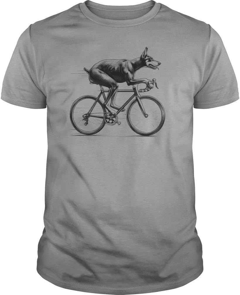 Doberman Riding Bike Unisex T-Shirt - Sports Grey