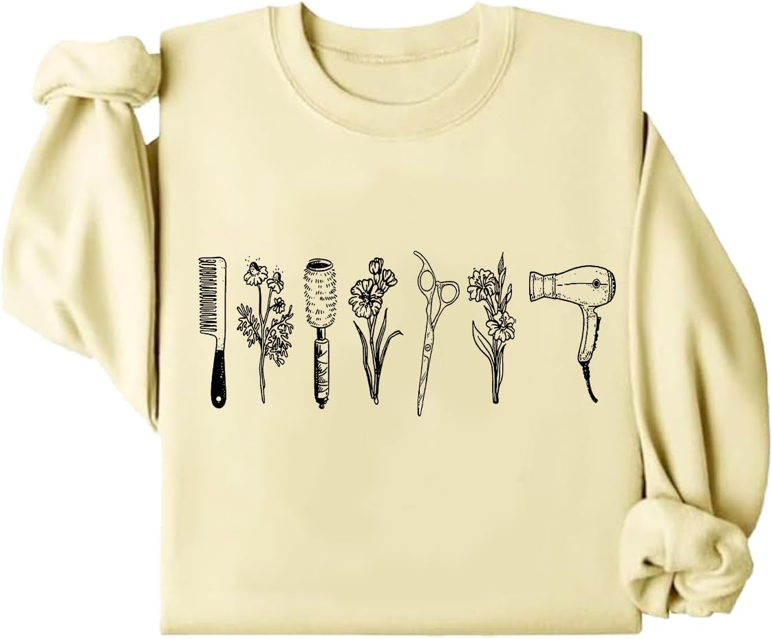 Minimalist Hairstylist Sweatshirt, Hair Stylist Sweatshirt, Unisex Wildflower Hairdresser Hair Therapist Sweatshirt - Creamy