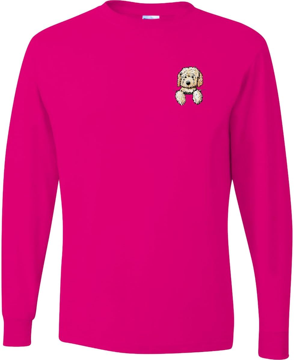 inktastic Pocket Goldendoodle Adult Long Sleeve T-Shirt - KiniArt - Cyber Pink