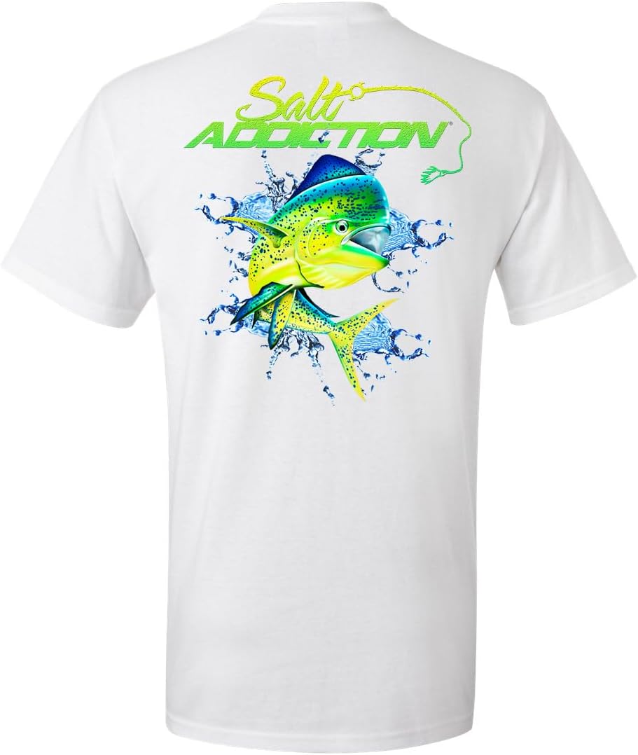 Salt Addiction Dolphin Saltwater Fishing Men's Short Sleeve T-Shirt, Multicolor, S-5XL, Cotton and 50/50 - White