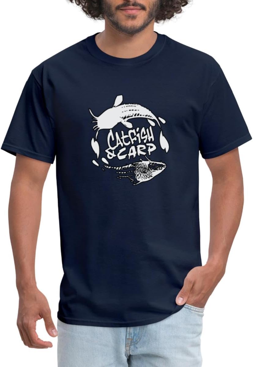 Spreadshirt Catfish & Carp Black and White Logo Men's T-Shirt - Navy