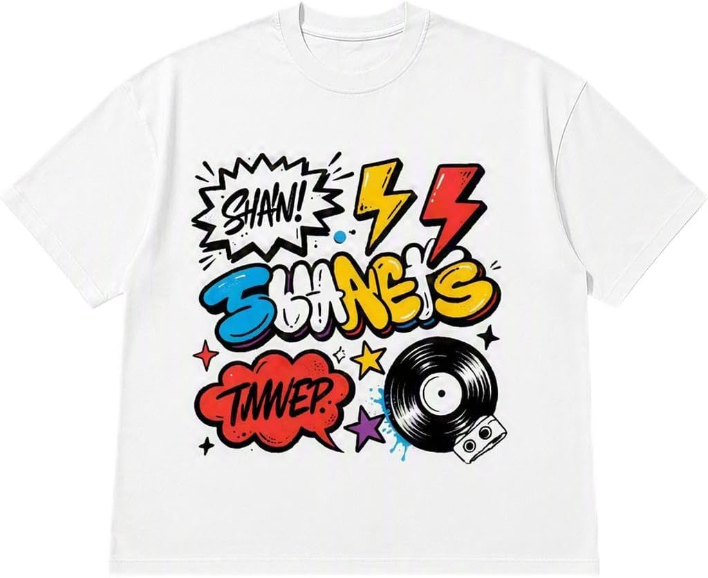 Retro Vinyl Hip Hop Graffiti Lightning Graphic Cotton T-Shirt - As Pictured