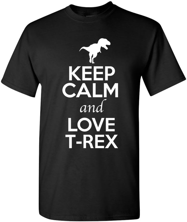 Keep Calm and Love T-Rex Dinosaur Lover Adult T-Shirt Tee - Black