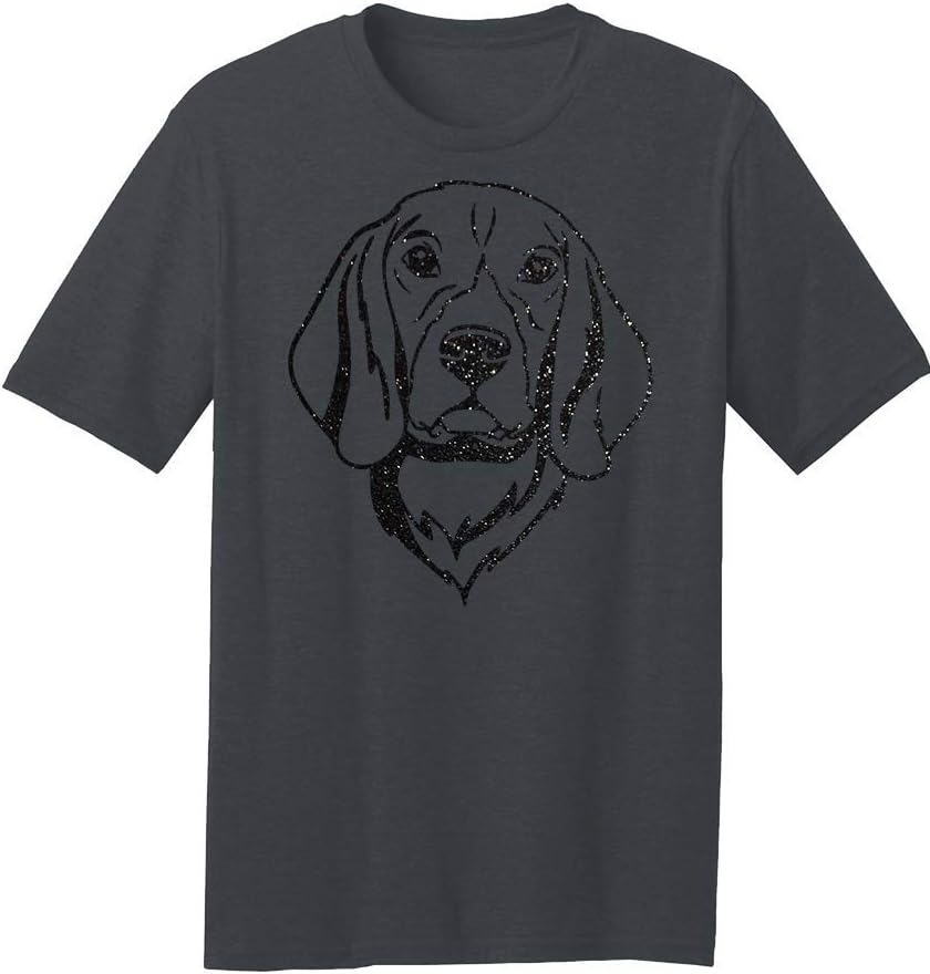 Dogline Mens Beagle Dog Lovers Glitter Graphic Tee Shirt - Charcoal