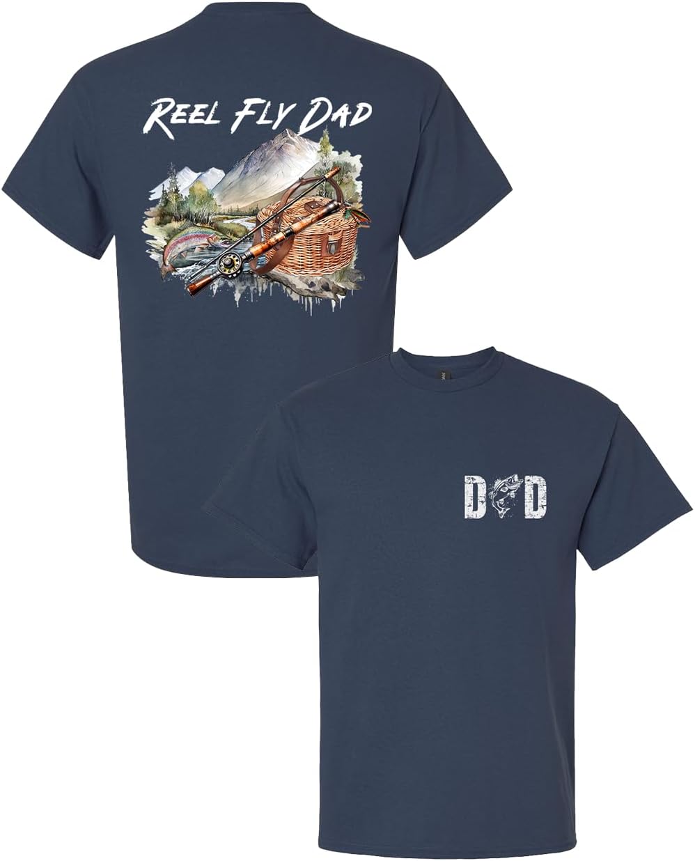 Trenz Shirt Company Men’s Distressed Reel Fly Dad Fishing Shirt – Outdoor Tee for Fishing Enthusiasts - Blue Dusk