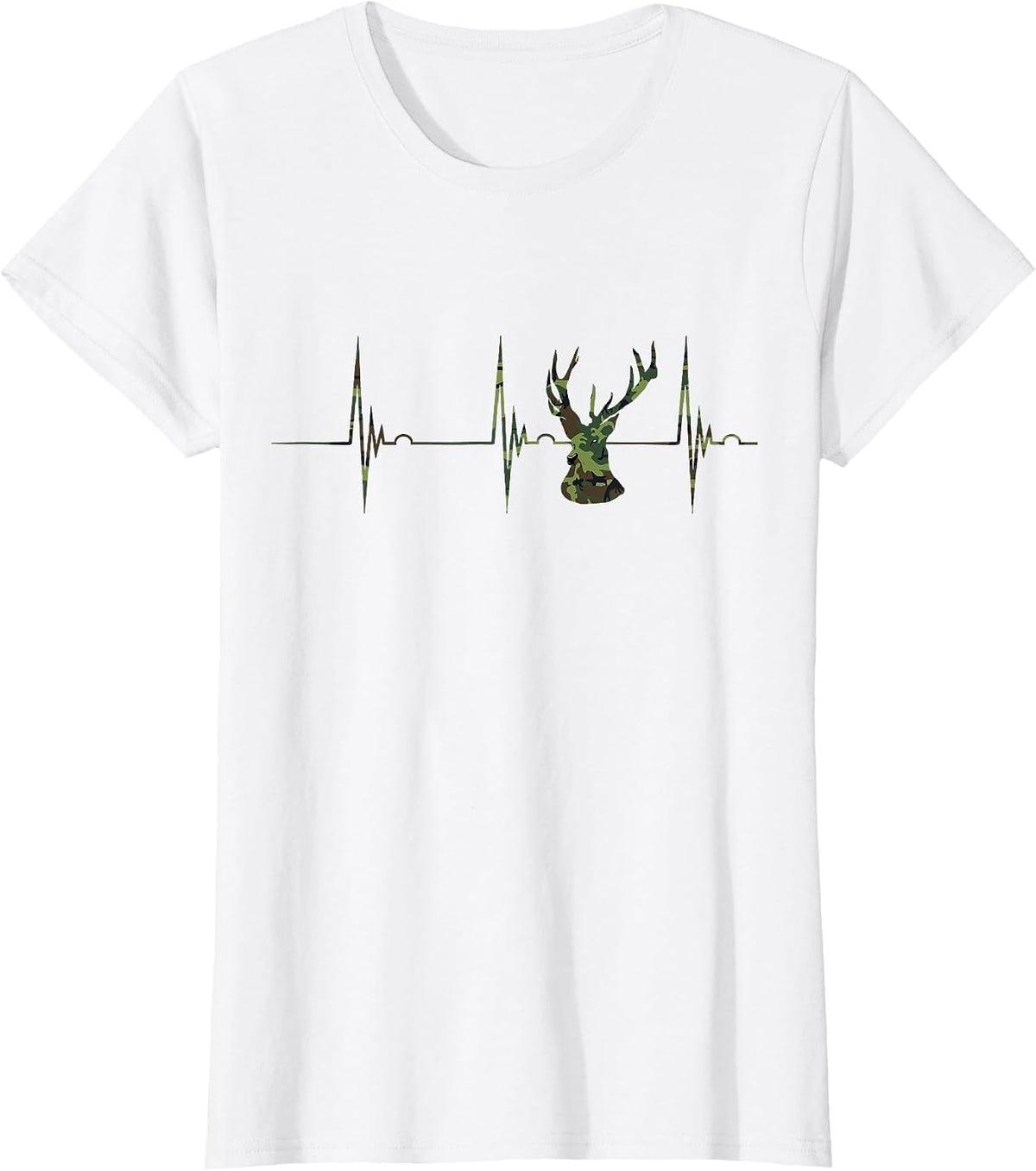 Camo Deer Heartbeat ECG Pulse Hunter Camouflage Hunting T-Shirt - White