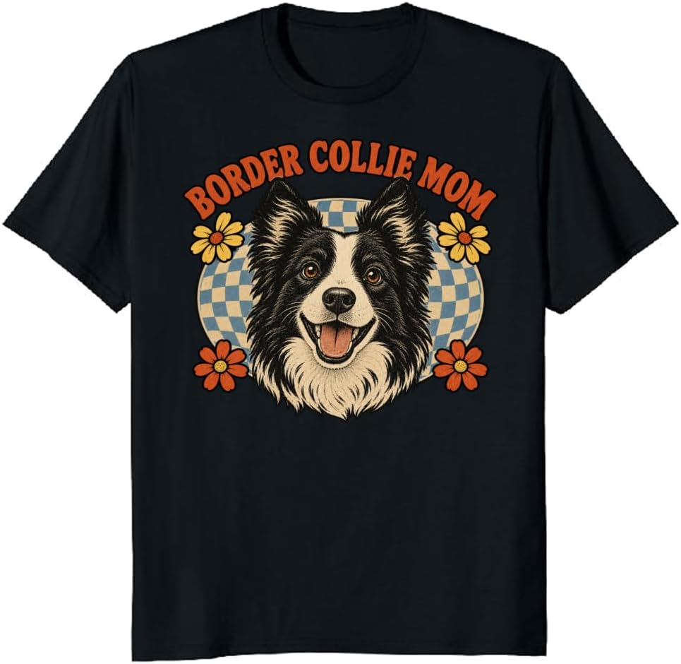 Border Collie Mom T-Shirt Cosmic Crown Dog Crest Graphic Tee - S5