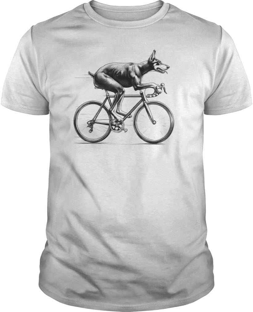 Doberman Riding Bike Unisex T-Shirt - White