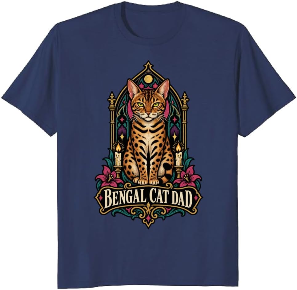 Bengal Cat Dad T-Shirt Watercolor Medallion Graphic Tee - S3