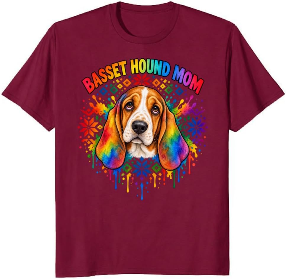 Basset Hound Mom T-Shirt Retro Gothic Dog Portrait Graphic Tee - S7