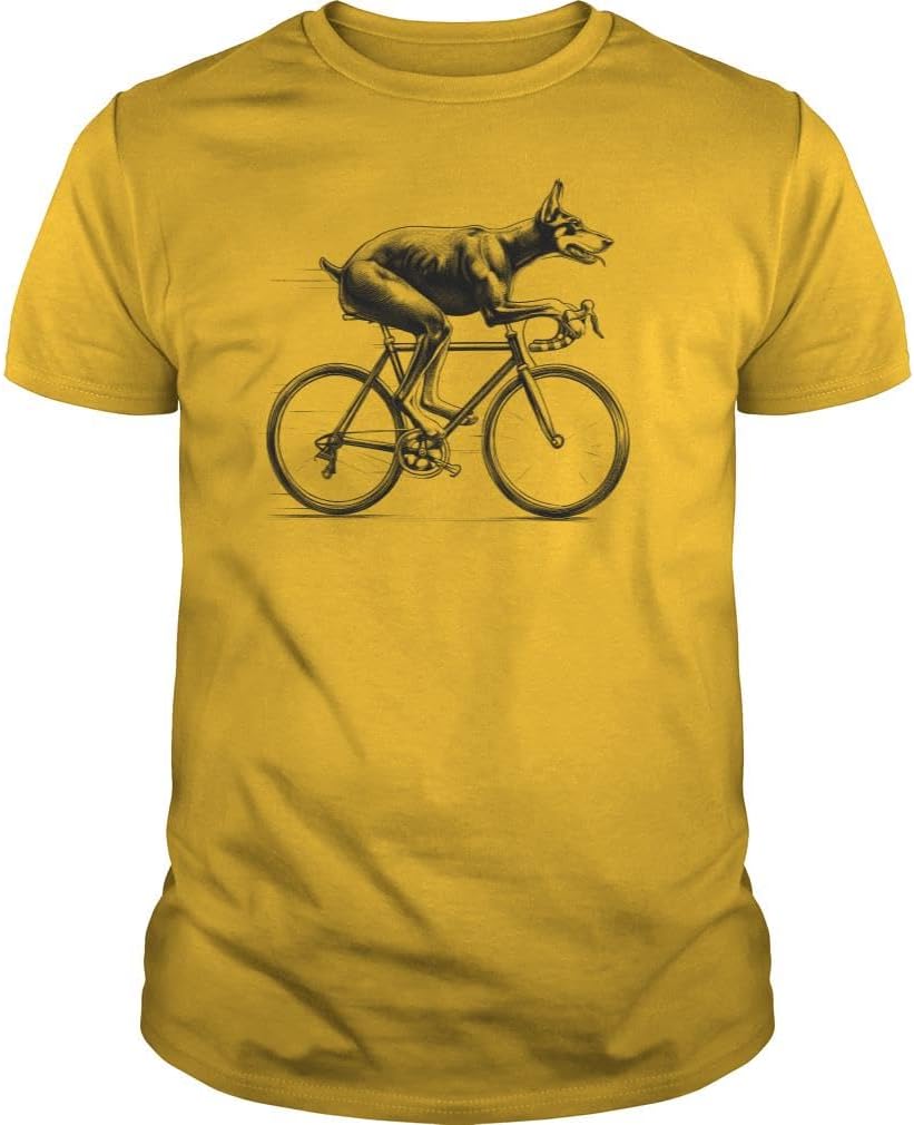 Doberman Riding Bike Unisex T-Shirt - Yellow