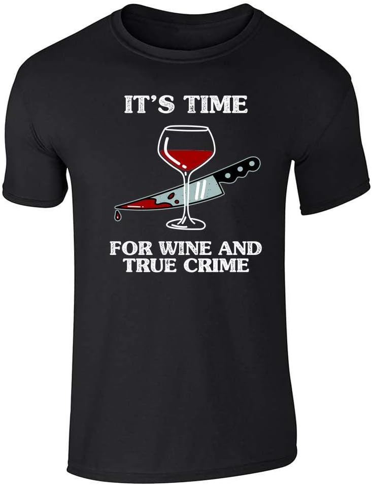 Wine and True Crime Humor Graphic T-Shirt Adult T-Shirt - Sstee | Black