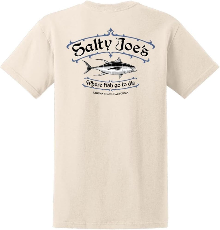 SALTY JOES Men's Reel 'Em in Logo Heavyweight Tees in Regular, Big and Tall - Natural \/ Reel 'Em in Logo