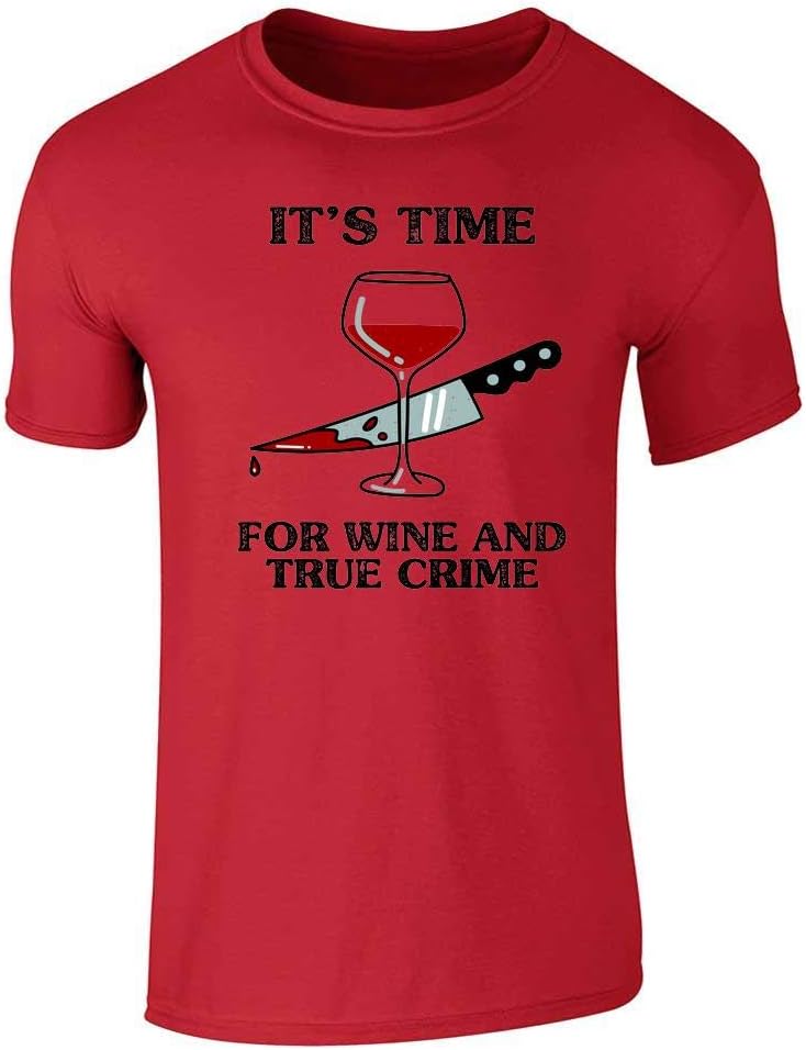 Wine and True Crime Humor Graphic T-Shirt Adult T-Shirt - Sstee | Red