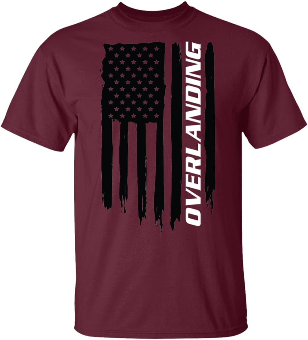 Overlanding Off-Road Desert Crawling American Flag T-Shirt - Maroon
