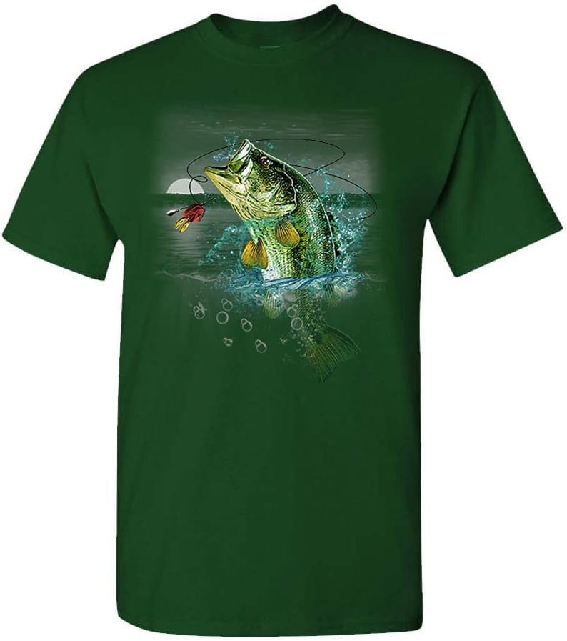 BASS Wilderness - smallmouth Largemouth Fishing - Unisex T-Shirt (Medium, Forest) - As Pictured