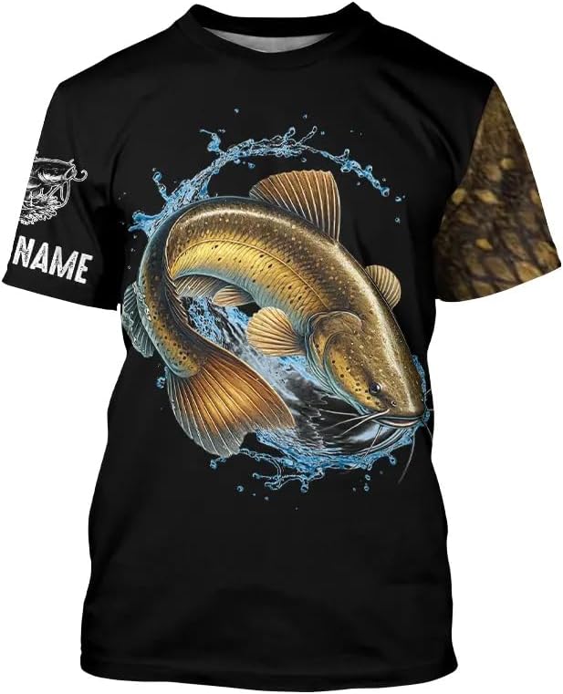 Flathead Catfish Fishing Black Scales Custom Fishing Long Sleeve Shirts, Personalized Fishing Gift - T-shirt Upf
