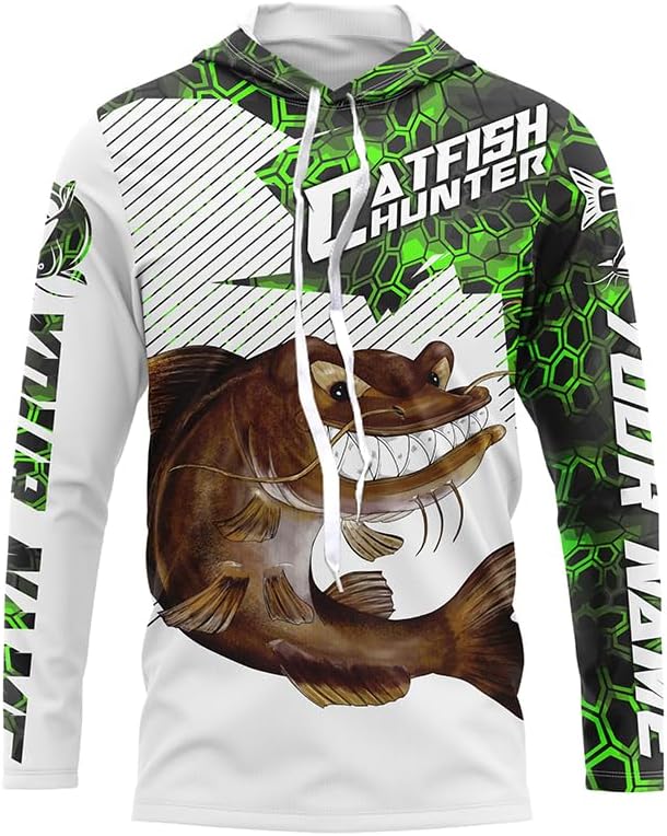 Angry Catfish Custom Long Sleeve Fishing Shirts, Catfish Hunter Fishing Jerseys | Blue Camo - Long Sleeves Hooded Upf