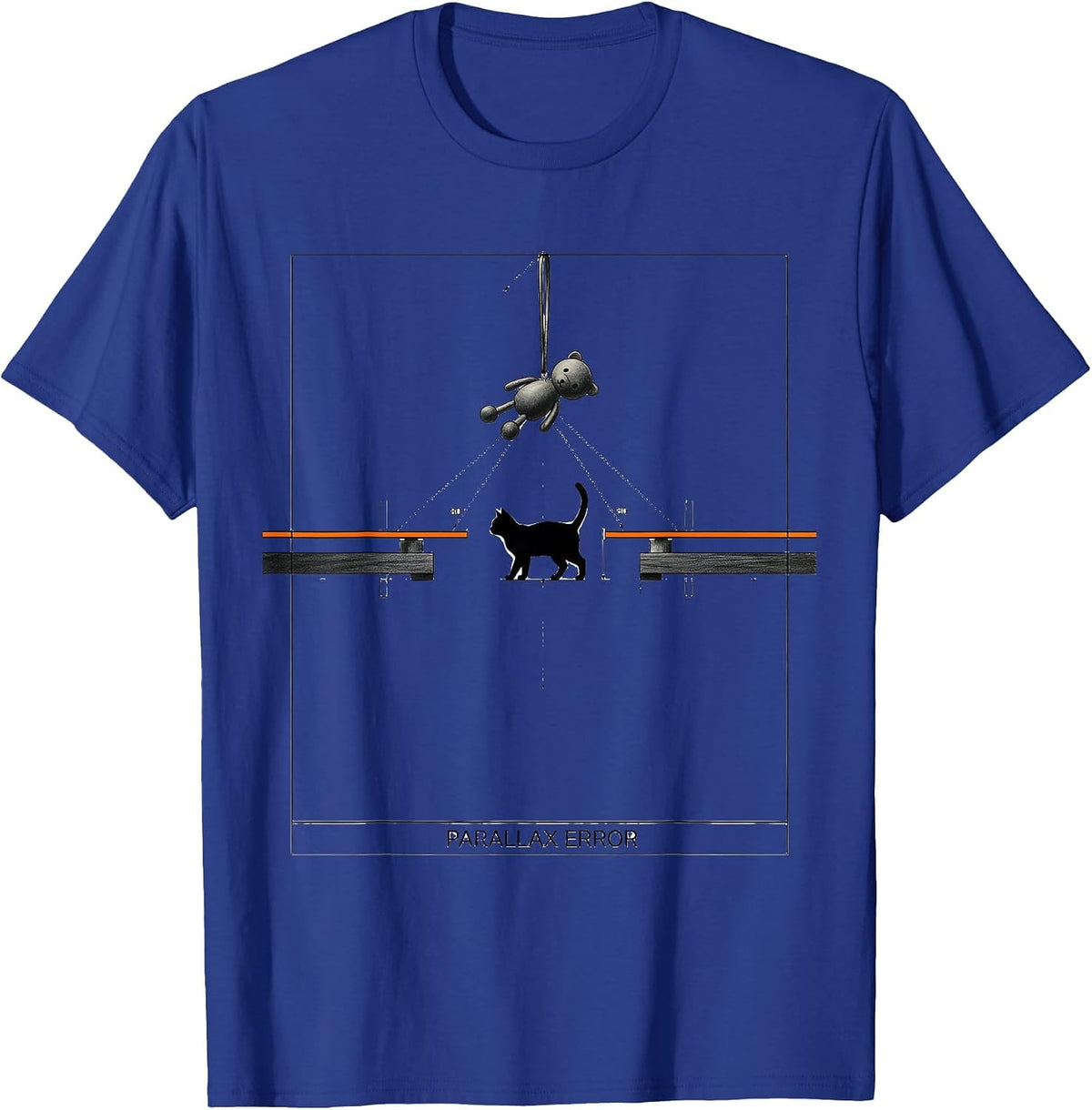 Men's Parallax Error Funny Cat Physics Humor Science Teacher Gift T-Shirt - Royal Blue