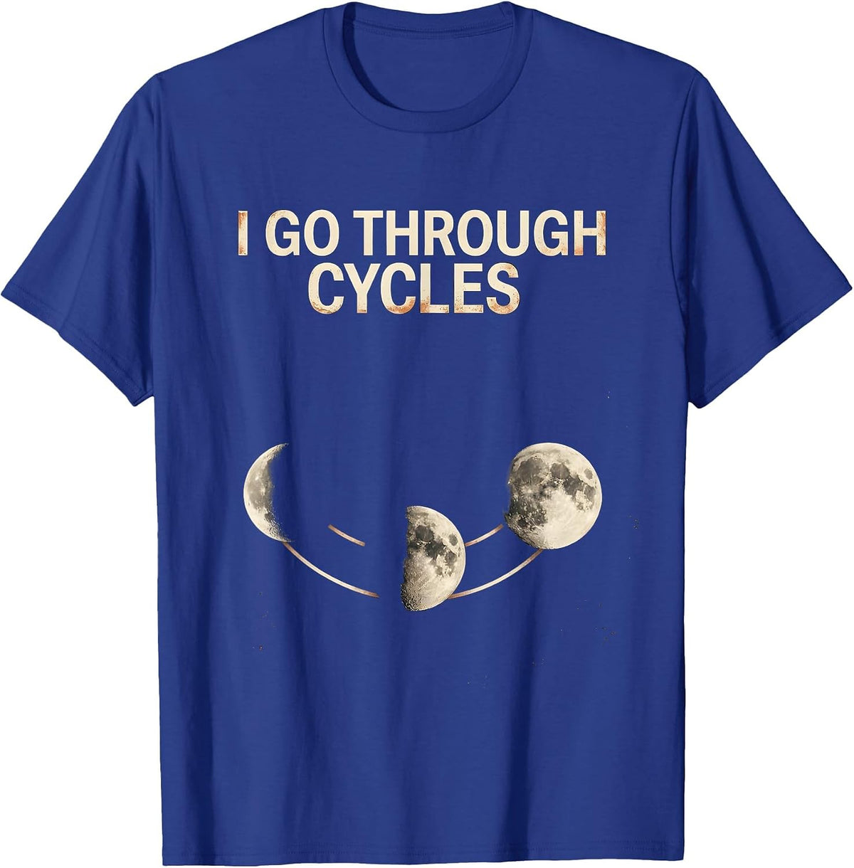 I Go Through Cycles Distressed Moon Phase Astronomy Boho T-Shirt - Royal Blue