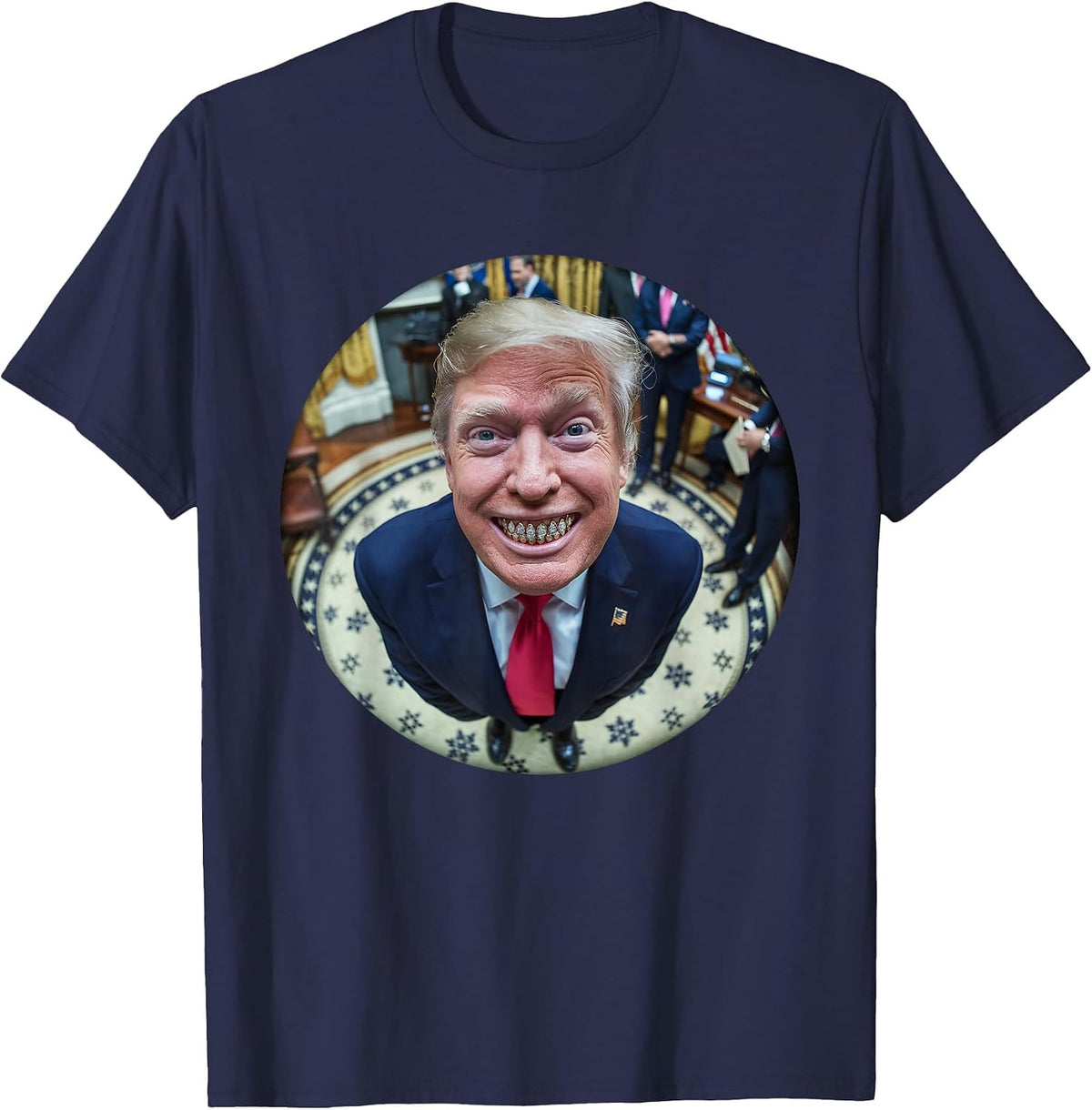 Donald Trump Teeth Grillz Funny Hip Hop Rap Iced Grill Bling T-Shirt - Navy Blue