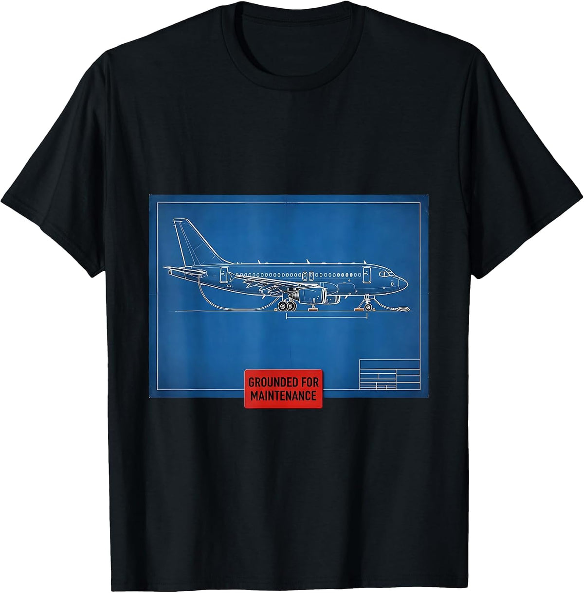 Men's Grounded For Maintenance Technical Blueprint Aviation Geek T-Shirt - Black