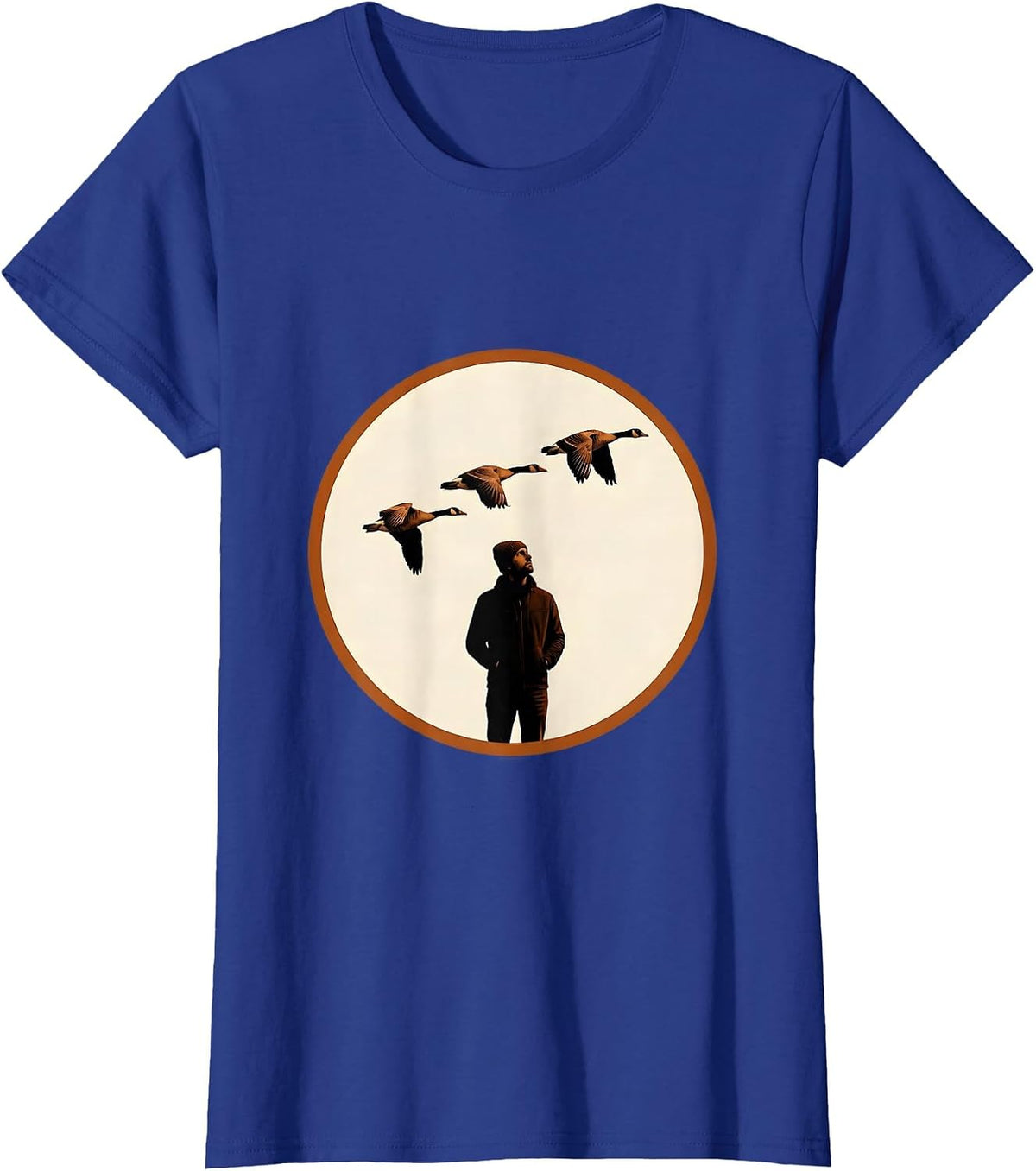 Women's Fall Geese Migration Knit Cap Nature Scene T-Shirt - Royal Blue