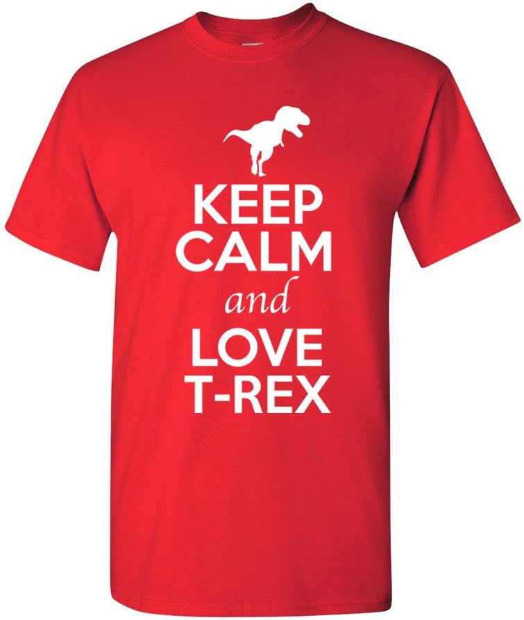 Keep Calm and Love T-Rex Dinosaur Lover Adult T-Shirt Tee - Red