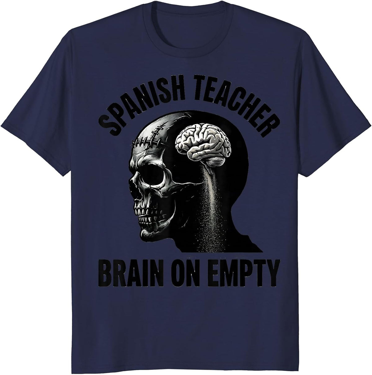 Men's Spanish Teacher Brain On Empty Funny Zombie Teacher T-Shirt - Navy Blue