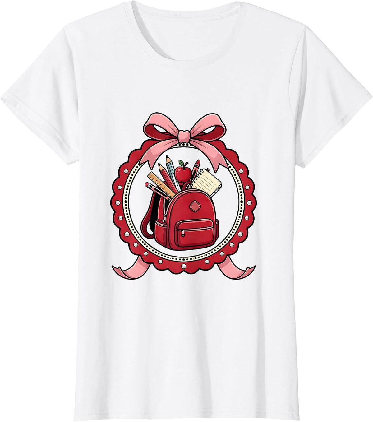Women's Elementary Teacher Overflowing Backpack Graphic T-Shirt - White