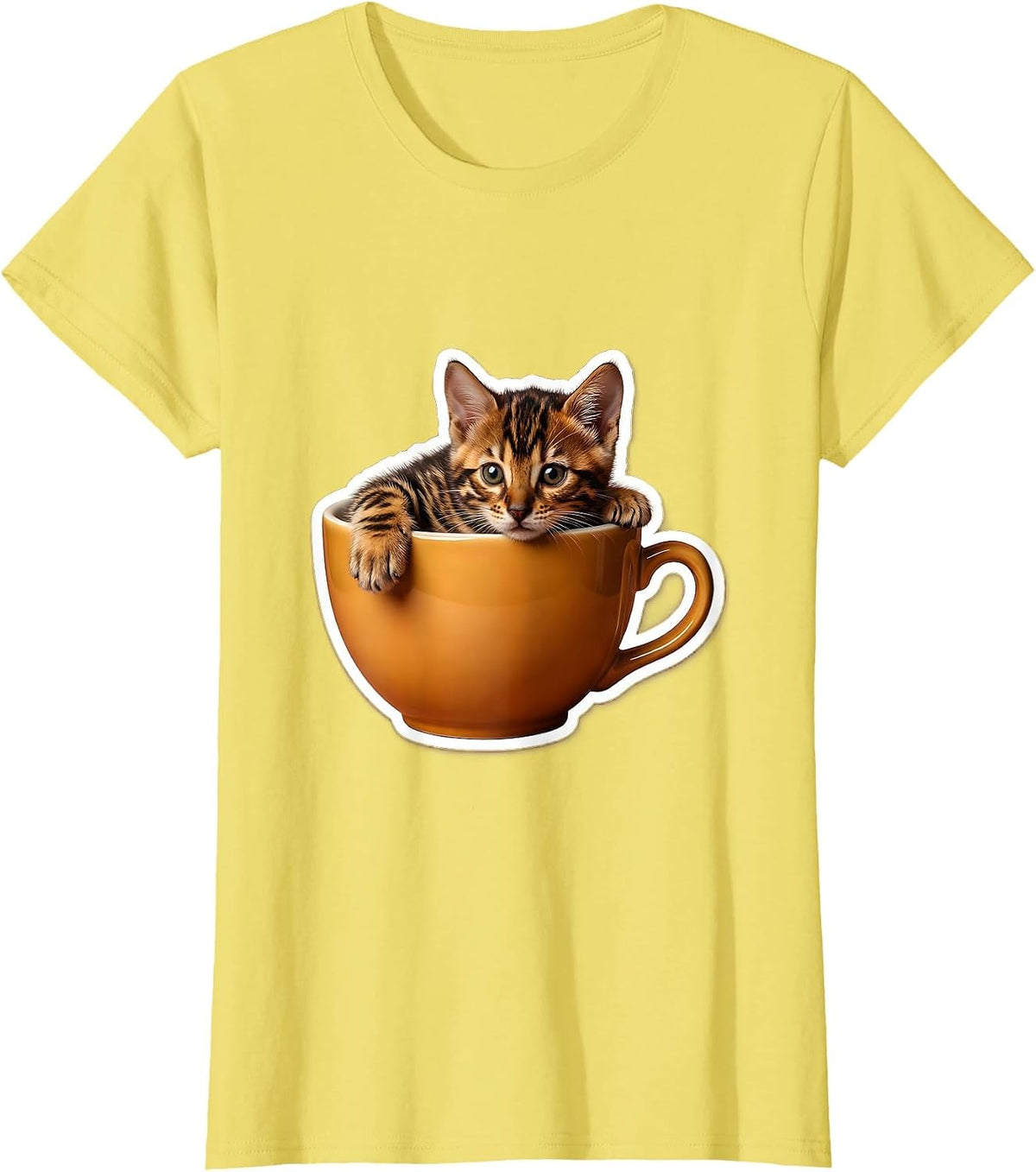 Bengal Cat Kitten in Teacup Cute Wholesome Gift T-Shirt - Lemon Yellow