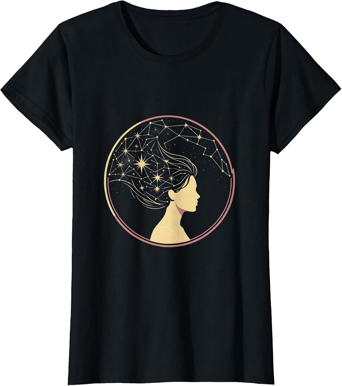 Constellation Hair Woman Night Sky Celestial Art T-Shirt - Black