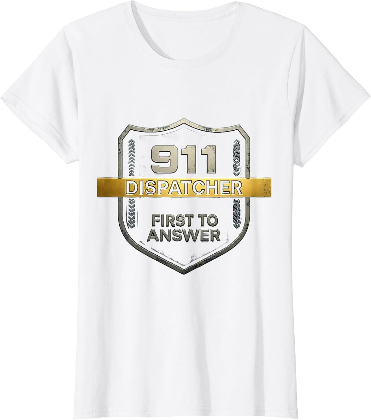 911 Dispatcher First To Answer Thin Gold Line Tribute T-Shirt - White