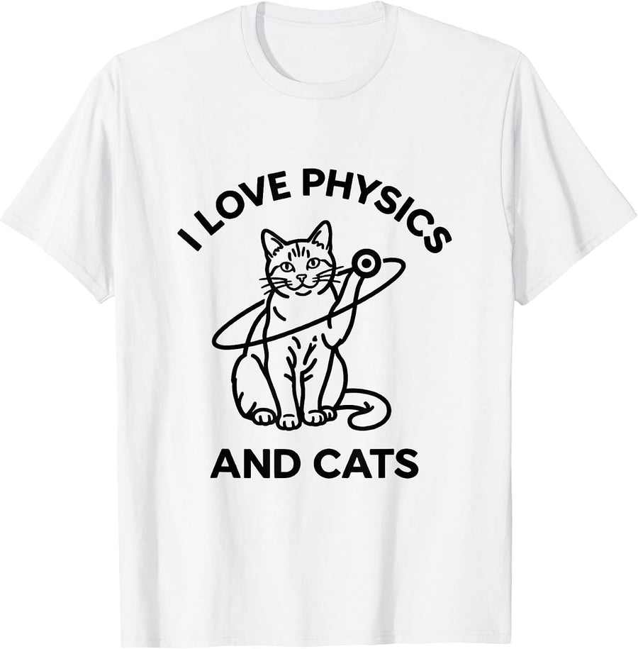 Men's I Love Physics And Cats Funny Cat Lover Science Teacher T-Shirt - White