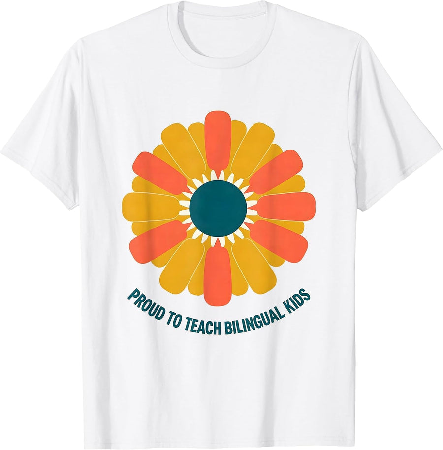 Men's Proud To Teach Bilingual Kids Retro Daisy Spanish Teacher T-Shirt - White