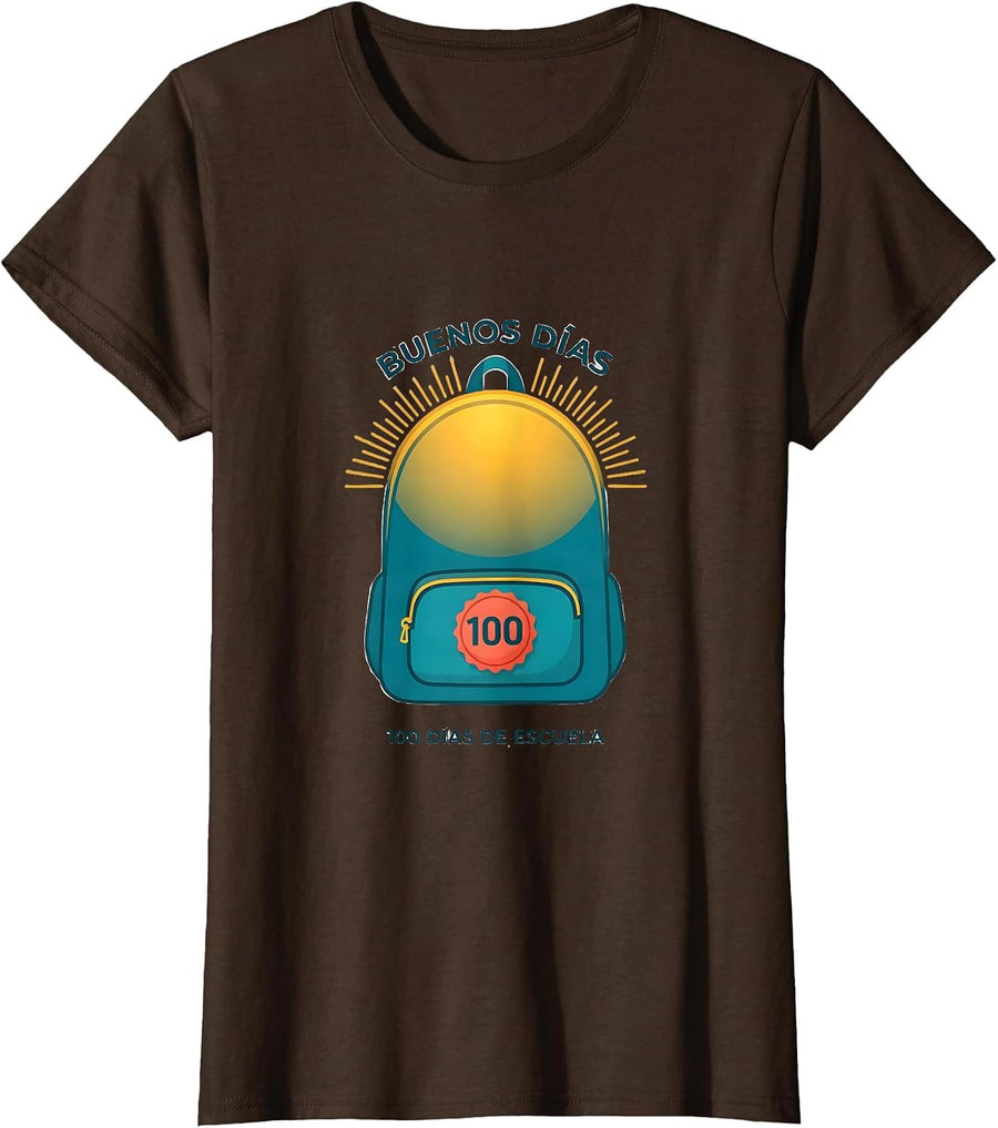 Women's Buenos días, 100 días de escuela Spanish Teacher 100th Day T-Shirt - Brown
