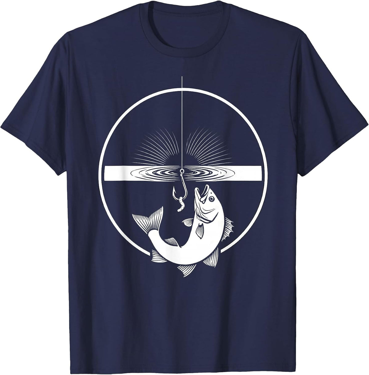 Worm on Hook Deep Water Fishing Graphic T-Shirt - Navy Blue