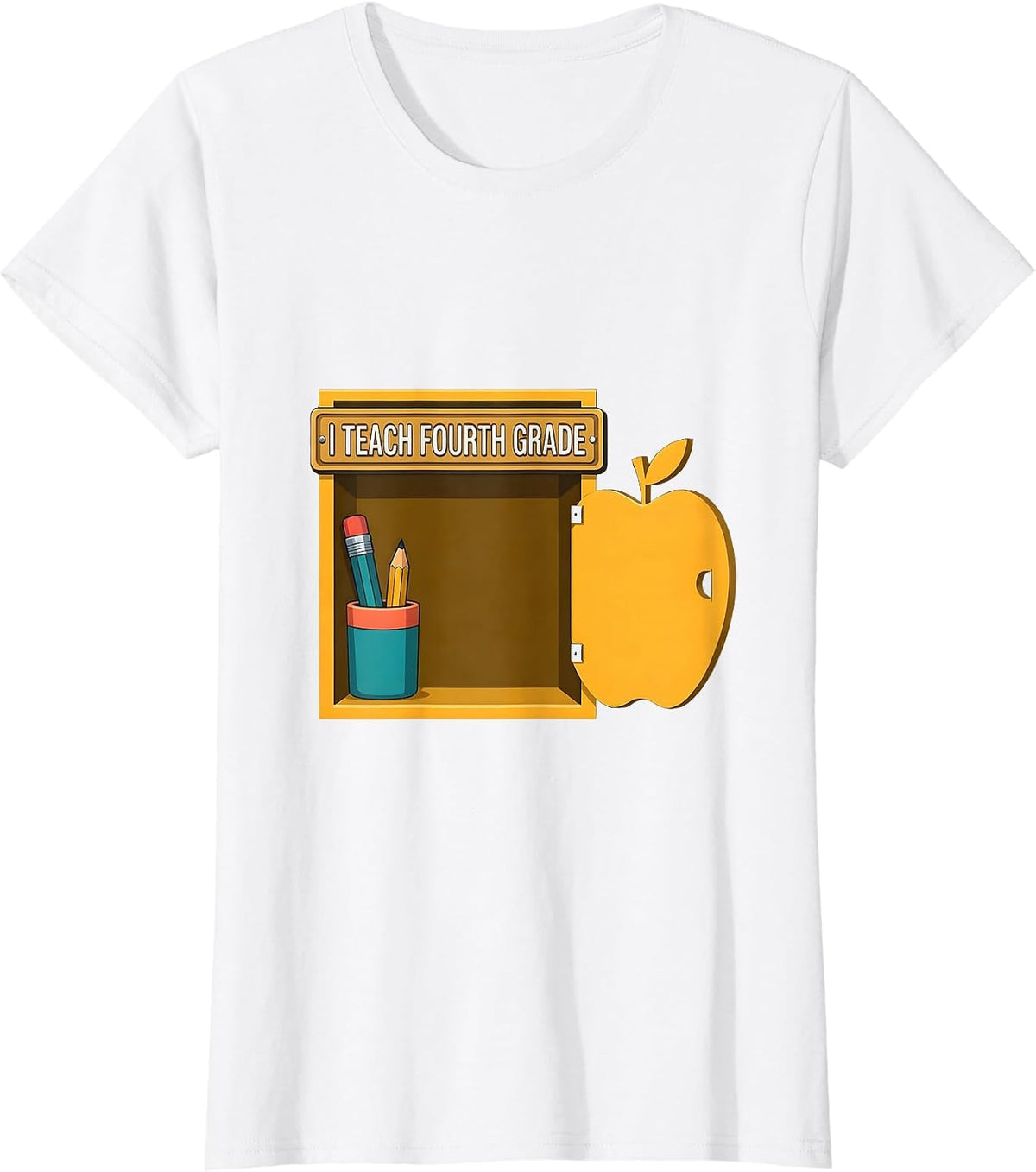 Women's I Teach Fourth Grade Flat Vector Teacher Appreciation Back T-Shirt - White
