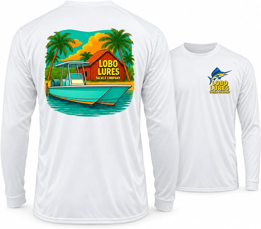 Lobo Outfitters Vintage Catamaran Long Sleeve Performance Fishing Tee - White